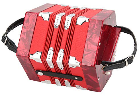 Ziehharmonika-Instrument, Ziehharmonika-Akkordeon, mit Aufbewahrungstasche mit verstellbarer Handschlaufe 7,1 x 6,7 x 6,7 Zoll für und Erwachsene(rot)
