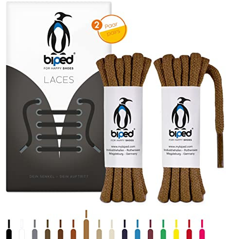 biped LACES 2 pares de cordones redondos de algodón ø 5 mm extra gruesos - cordones resistentes al desgarro para botas, botas y calzado deportivo - made in EU z2902(marrón claro,120 cm)