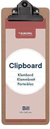 EUROPEL Porte-bloc en bois, Planche Rigide Durable avec Pince Métallique Noire et Oeillet de Suspension, Porte-bloc Note et Porte-document pour Classe d’école, Bureau, Entreprise, Restaurant, Entrepôt