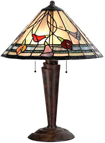 Casa Padrino Luxus Tiffany Tischleuchte Mehrfarbig/Antik Bronze Ø 40 x H. 62 cm - Tiffany Schreibtischleuchte - Wohnzimmer Deko Leuchte - Scheibtisch Deko Leuchte - Luxus Tiffany Leuchten