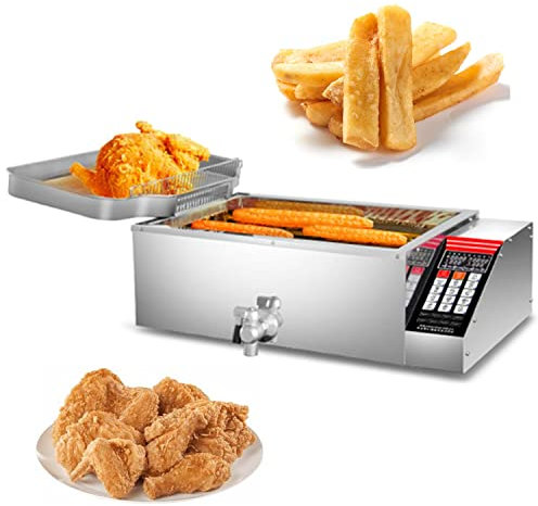Freidora Eléctrica 30L Comercial Acero Inoxidable 4000W 220v-240V con Termostato Regulable de Temperatura 50-200°C Resistencia Sumergida Antimezcla de Sabores Fácil Limpieza