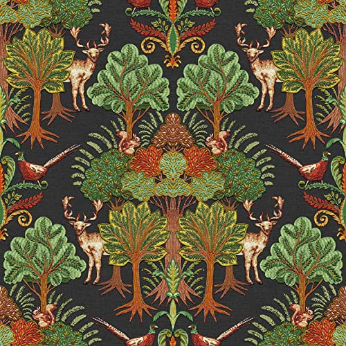 Black Green Nordic Deer Wallpaper - Natural Flower Floral Textured Paste The Wall Vinyl Stag