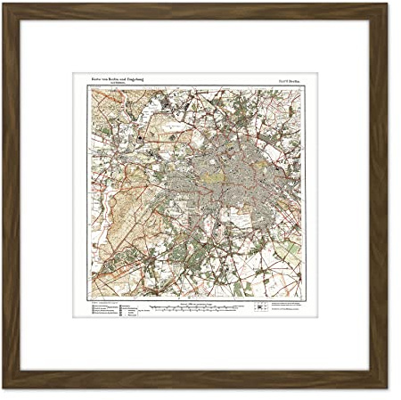 Artery8 Map Antique 1922 Reich Office Berlin City Old Replica 8X8 Inch Square Wooden Framed Wall Art Print Picture with Mount