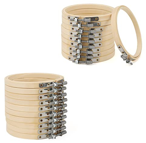 MANCHAP 20 Stück Stickrahmen 10 cm, Verstellbare Stickringe, Bambus-Kreuzstich-Ringe, Stickring Holz für Bastelarbeiten