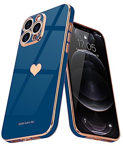 Teageo for iPhone 12 Pro Max Case Cute Heart Pattern for Women Girls Slim Luxury Bling Plating Soft TPU Anti-Scratch Shockproof Bumper Phone Case for iPhone 12 Pro Max, Royal Blue
