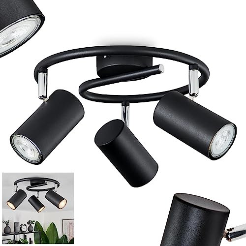 Deckenleuchte Javel, moderne Deckenlampe aus Metall in Schwarz/Chromfarben, runde Deckenleuchte mit verstellbaren Schirmen, Rondell 3-flammig, 3 x GU10, ohne Leuchtmittel