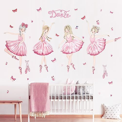 decalmile Wandtattoo Mädchen Ballerina Rosa Wandaufkleber Ballett Tänzerin Mädchen Schmetterling Wandsticker Babyzimmer Kinderzimmer Mädchen Schlafzimmer Wanddeko