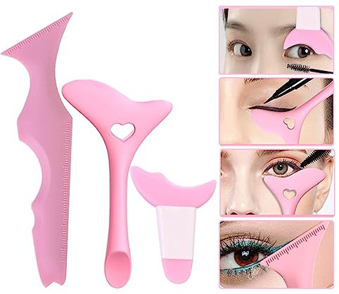 FMOYSIEN 3 stencil per eyeliner, mascara, in silicone, strumento per l'applicazione di eyeliner, strumento multifunzionale per il trucco, ombretto, rossetto, mascara, eyeliner, guida, per principianti