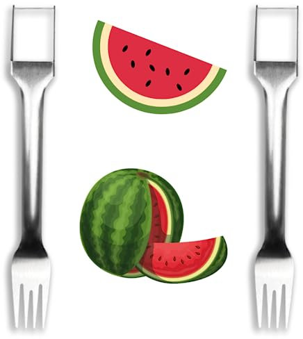 2 Pack Stainless Steel Melon Slicer Forks – Dual-Ended 2-in-1 Cutter and Serving Fork for Watermelon, Honeydew, Cantaloupe – Easy Grip Durable Rust-Resistant Fruit Tool for Easy Cutting and Serving
