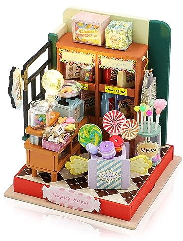 Cuteefun DIY Puppenhaus Miniatur, Miniatur Haus Selber Bauen, Kleine Deko Puppen Haus Kit mit Werkzeugen Bastelset für Geburtstag Weihnachten (Fröhlicher Zucker)