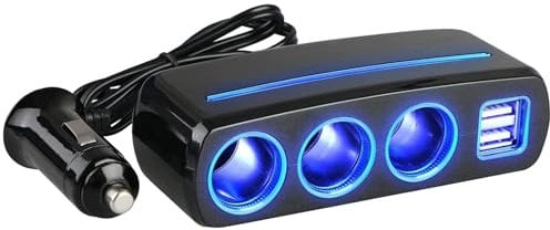 Linkstyle 120W Auto Zigarettenanzünder Adapter, Kfz Ladegerät mit 3 Steckdosen, 2 USB-A Anschlüssen & LED-Lampe, Verteiler für 12V/24V Geräte im Wohnmobil