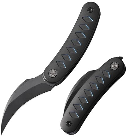 Cavol Kage Klappmesser Front Flipper Messer,64mm M390 PVD Klinge Pikal Messer Taschenmesser Folding Knife,Titanlegierung Griff Klappmesser,Outdoor EDC Pocket Knife (blau)