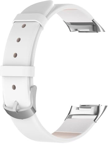 Armbänder Kompatibel mit Fitbit Charge 6 Leder Armband Hochwertige PU Leder Uhrenarmband für Herren Damen Eleganten Ersatz Lederband (Weiss)