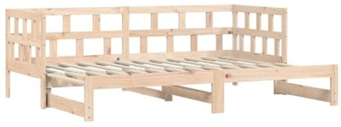 vidaXL Tagesbett, Ausziehbar Schlafsofa mit Stauraum, Bettsofa Gästebett für Schlafzimmer Wohnzimmer, Sofa Bett Ausziehbett, 90x190 cm Massivholz Kiefer