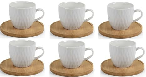 EDITACASA - set tazzine da caffè in ceramica con piattino in bamboo capinza 80 cl - stile scabby chic moderno.