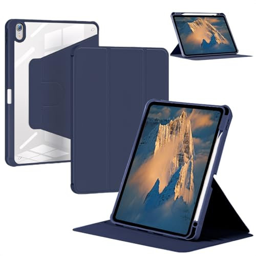 Amazon Marke Pansy Rotierende Hülle für iPad 10,2 Zoll 9./8./7. Gen (2021/2020/2019) mit Stifthalter, 360° Drehbare Dünner Ständer Stoßfeste Schutzhülle Transparente Rückseite Tablet Case, Marineblau