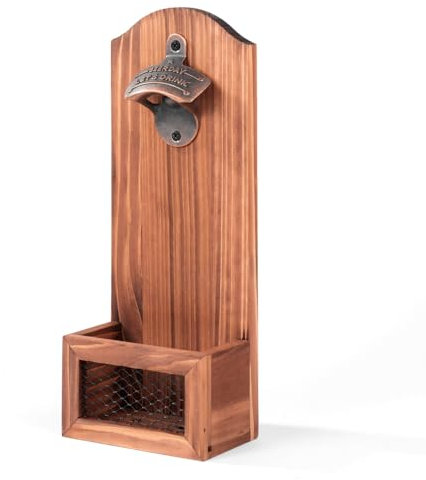 Flaschenöffner mit Cap Collector Catcher,Vintage Holz Wand montiert Flaschenöffner,Einzigartige Bier Geschenke für Männer Ihn Papa Ehemann Freund,Verwenden Sie als Bar Home Decoration.(Beer Day)