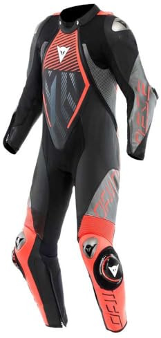 Dainese Audax D-Zip perforierte 1-Teiler Motorrad Lederkombi, schwarz/anthrazit/rot, 52