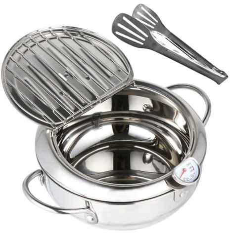 Ciieeo 1 Juego freidora sartén Profunda de Cocina sartén para Papas Fritas Olla sartenes Sartén Antiadherente sartén portátil sartén con termómetro Acero Inoxidable Tempura Cacerola