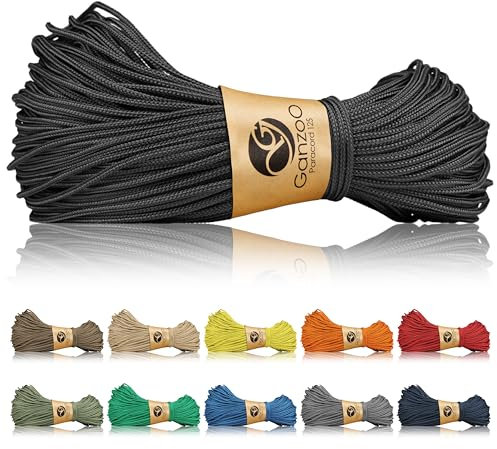Ganzoo Paracord 125 Seil 1mm Takel-Schnur, Nylon & Polyester, Allzweckseil für Armband, Hundehalsband, Hundeleine & Knüpfen, Takeln, Camping & Survival, Schwarz