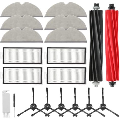 VIEWALL 20 Pack Accessoires pour Aspirateur Roborock Q5 Pro/Q5 Pro+/Q8 Max+/Q8 Max,2 Brosses Principales,4 Filtres HEPA,6 Vadrouilles,6 Brosses Latérales,1 Brosse, Ensemble de Pièces de Rechange