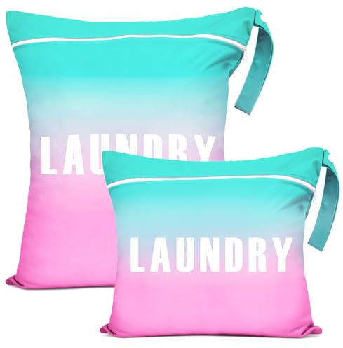 Groß Wäschesack Reise Kleiner Wäschesack Wasserdicht Wetbag Wäschebeutel Mit Griffen, Nasstasche Schmutzwäschebeutel für Fitnessbekleidung, Nasse Kleidung (Rosa Blauer Farbverlauf)