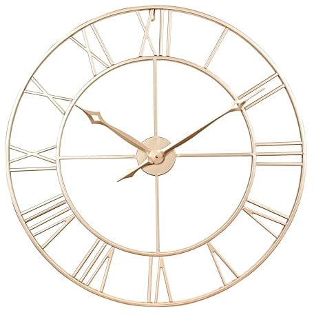 Große Wanduhr im Vintage-Stil, rund, geräuschlos, Gold. Gratis dazu EIN Extraset Uhrzeiger in Schwarz ,Die Metalluhr für Loft, Wohnzimmer, Schlafzimmer und Küchendekoration (Schwarz). (Gold, 76 cm)