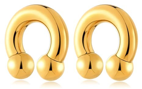 Longbeauty 1 Paar Ohr Gewichte Ohrhänger Flesh Tunnel Plug Creolen Albert Hoop Hufeisen Klemmkugelring Kugel Barbell Ohrpiercing, Stil B, Gold, 0G (8mm)