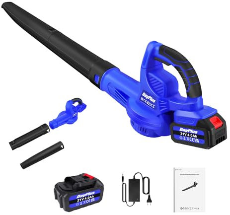 Akku-Laubbläser, Laubbläser 21V, 177KM/H Windgeschwindigkeit, 4,0Ah Akkus und Ladegerät, extra große Reichweite und Softgrip zum Räumen von Einfahrten, Terrassen und Garagen