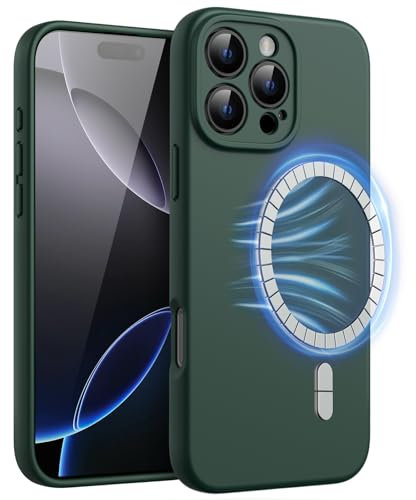 JETech Magnetic Silicone Case for iPhone 16 Pro 6.3-Inch, Compatible with MagSafe, Silky Soft Touch, Shock Absorbing Phone Cover with Camera Lens Full Protection (Midnight Green)