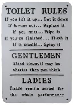 Funny Cast Iron Toilet Rules Plaque - Bathroom Decor & Home Accessories - Humorous Wall Sign for Restroom
