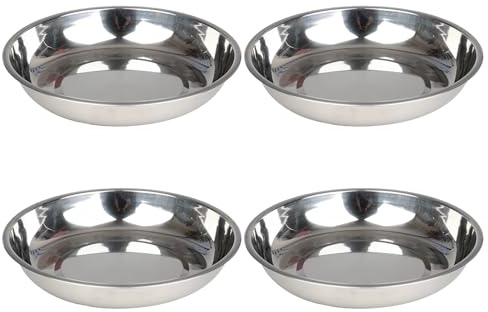 Ikando Stainless Steel Plates 4Pcs 26cm Dinner Dishes Plate Set | Rust-Resistant Round Serving Platter, Silver Dinner Plates for Camping, BBQ, Picnics, Restaurant, Outdoor Dining, Kitchen