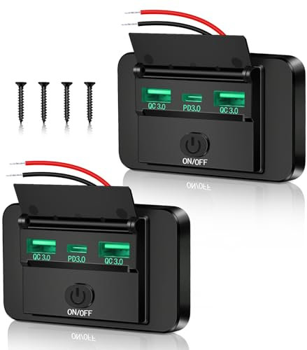 Daakro 12V Steckdose Auto LadegeräT Dual QC3.0 USB A Und USB C GrüNes Licht Mit Schalter Wohnmobil USB Einbaubuchse wasserdichte Autostrom Schnelllade Adapter FüR Wohnwagen Auto MotorräDer LKW