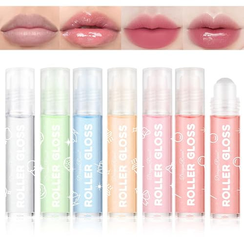 6 Stück Lippenöl & Gloss Kit, Roll On Lipgloss Set, Feuchtigkeitscreme Glänzendes Lippen-Make-up, Schimmer Lip Glow Öl, Feuchtigkeitsspendende, Aufpolsternde Lippenpflege mit Perle & Schimmer