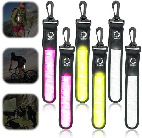 GOMETY 6 Stück LED Blinklicht für Schulranzen, 3 Modi Reflektierende Anhänger, Kinder Sicherheitslicht Reflektoren Schulranzen, wasserdichte Reflektor Anhänger für Schulranzen (Rosa Gelb Weiß)