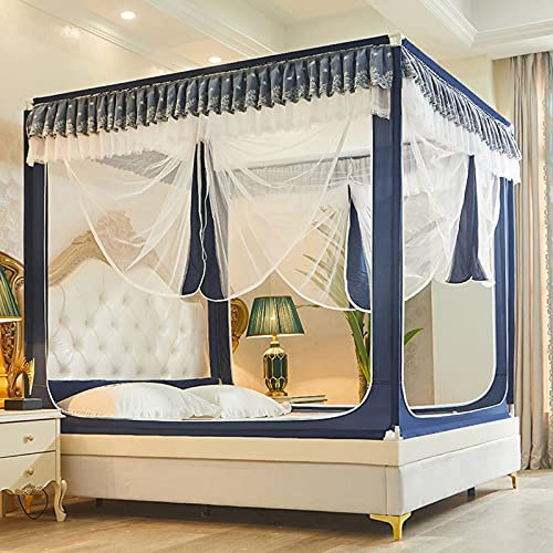 SIAMZYWV Moskitonetz fürs Bett, Anti-Moskito-Überdachung, Campingzelt mit 3 Seitentüren aus 100% Polyester, Vorhangnetz, Bettzeug, Jurte, einfache Installation, Blau, 180 x 220 x 170 cm