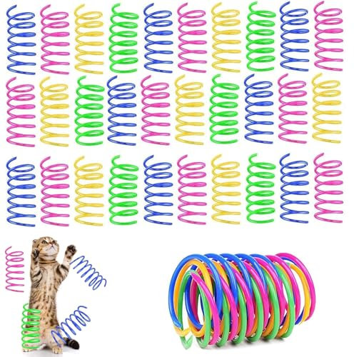 RNXSIB 40 Stück Sprungfeder Katzenspielzeug - Federn und Plastik Spiralen Set - Neuheit Haustiere Spielzeug für Katze und Kätzchen