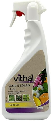 VITHAL Integratore Rame e Zolfo Plus Bio - Soluzione Pronta All'Uso, Previene e Cura Fisiopatie Nutrizionali, Aumenta Il Benessere Delle Piante, 750ml