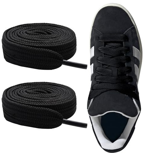 CCSOFTIME 2 Paires Gros Lacets 16mm de Large pour Adidas Campus,Remplacement Lacet Chaussure Plat Épaisseur pour Mcqueen Converse Vans Basket,Noir 90cm