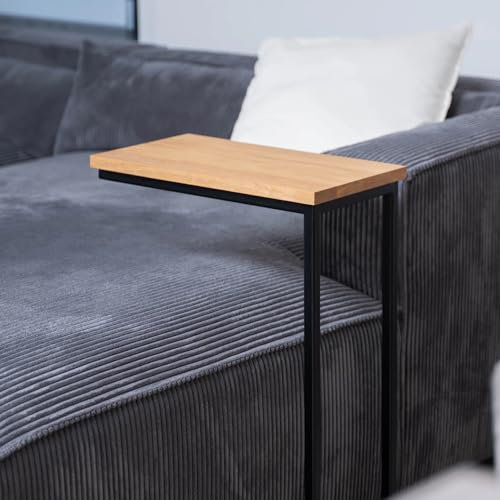 Homemetall Beistelltisch Holz in C-Form - pulverbeschichteter Beistelltisch Eiche in Schwarz - Moderner Abstelltisch für Couch, Sofa, Sessel oder als Nachttisch - Höhe 68 cm (Eiche, Schwarz)