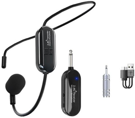 FYOBOT Cuffia Wireless Professionale Microfono Trasmettitore Microfone per Radio Vocale Chitarra Insegnamento Fitness Giochi