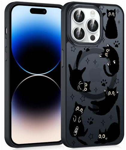 Foonary Cute Phone Case for Magnetic iPhone 15 Pro Max 6.7, Compatible with MagSafe, Aesthetic Cat Pattern Print Design Women Girls Case Soft TPU Hard PC Shockproof Cover