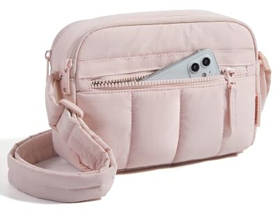 bagsmart Puffer Umhängetasche Damen Crossbody Bag Klein, RFID Schutz | Leicht Kleine Mehrfächrig Handtasche mit Verstellbare Weiche Schultergurt, Handytasche zum Umhängen für Reisen Alltag Sport