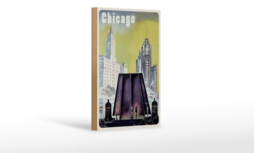 Femer Holzschild Reise 12x18 cm Chicago Amerika Retro Deko Schild