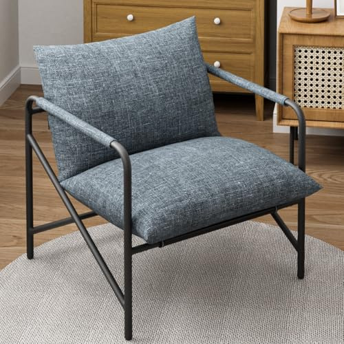 naspaluro Lounge Sessel mit Metallgestell, Moderner Sling Akzentstuhl mit Ergonomischen Kissen & Memory-Schaum, Gemütlicher Lesesessel für Wohnzimmer, Schlafzimmer, Ankleidezimmer, Dunkelgrau