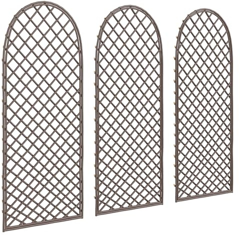 Outsunny Lot de 3 Treillis de Jardin en Osier tissé - Panneau Voûté pour Plantes grimpantes pour Légumes, Fleurs, Vignes, 43 x 2 x 112 cm, Effet Bois Naturel