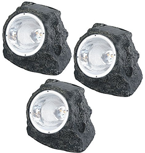 3er SET Solar-Gartenstrahler Selbstaufladend Aussenleuchte Stein-Design Globo Solar
