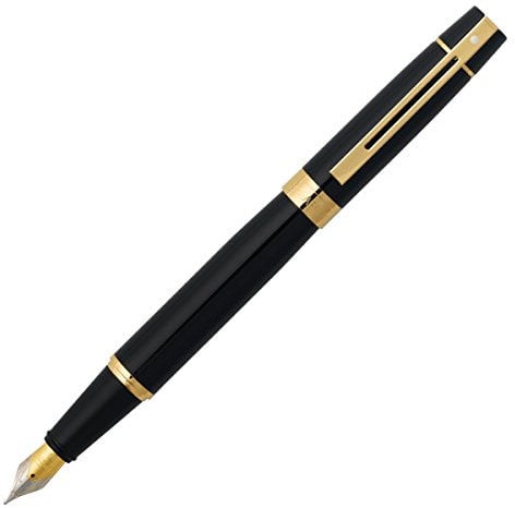 Sheaffer 300 - Refillable fountain pen, medium nib, glossy black, gold tone trim