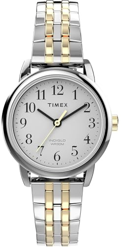 Timex Women's Easy Reader 25mm Watch – Silver-Tone Case White Dial with Two-Tone Expansion Band