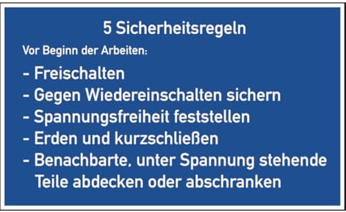 Hinweisschild, Aushang 5 Sicherheitsregeln, Alu, 250x400 mm